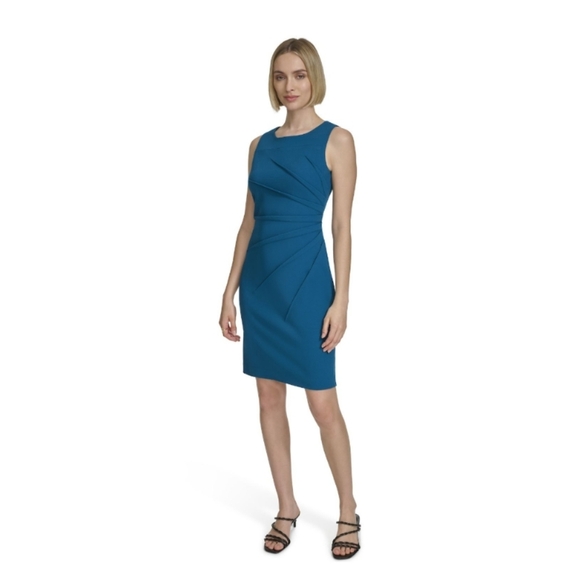 Andrew Marc Sleeveless Ruched Sheath DressColor: Cypress, Size: 14 (EUC) - Picture 3 of 16